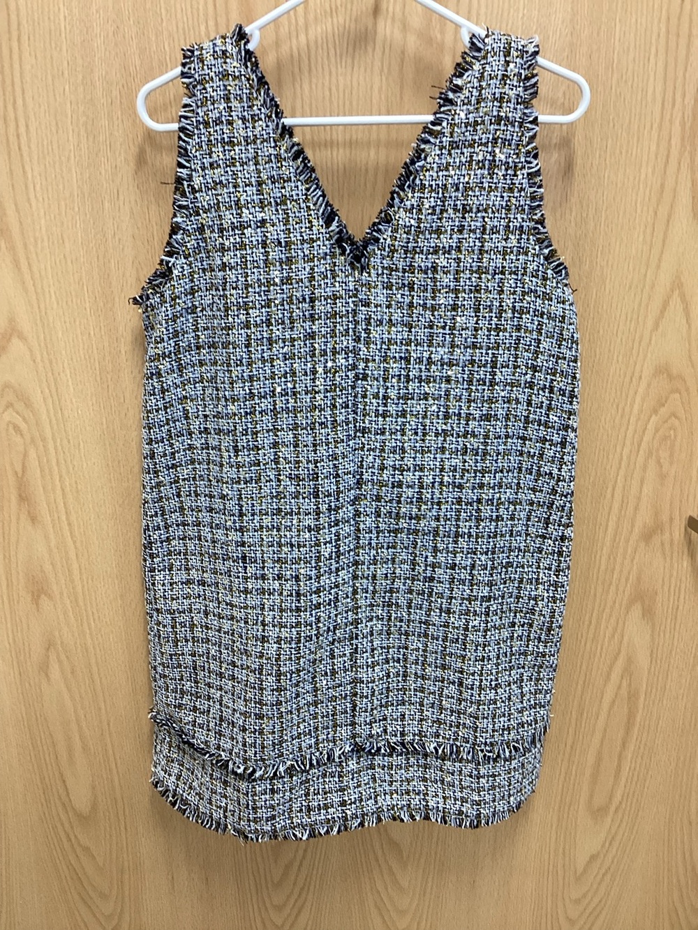 LOFT Black and White Tweed V-Neck Sleeveless Tunic